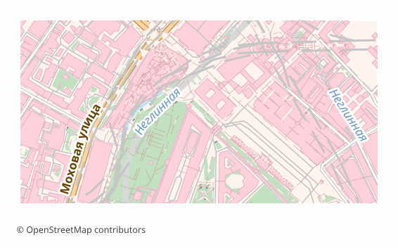 Example LaTeX/TikZ export (central Moscow, 1x0.5 km)