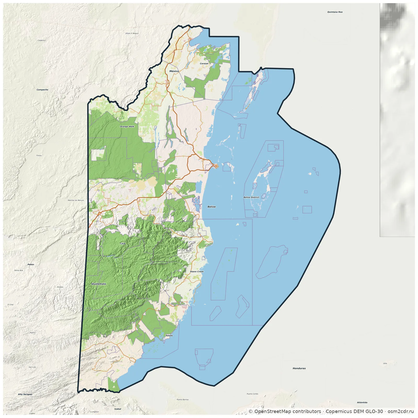Map of Belize: standard