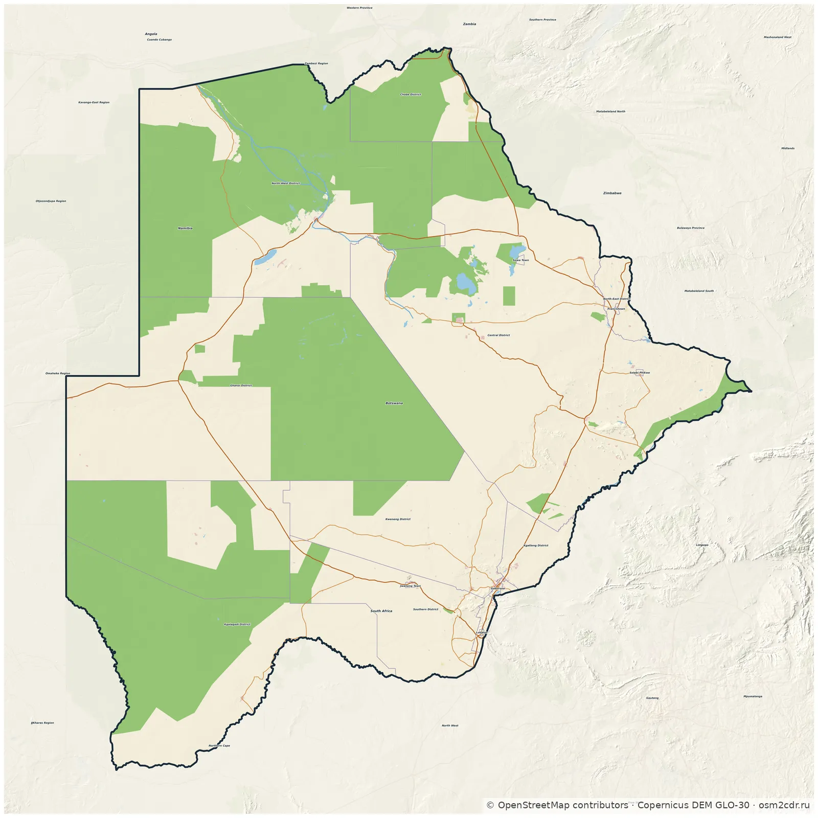 Map of Botswana: standard Map of Botswana: standard
