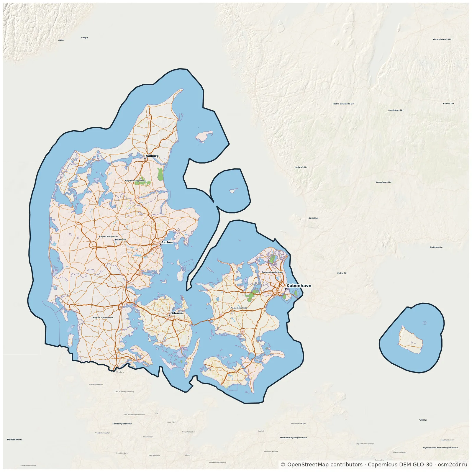 Map of Denmark: standard