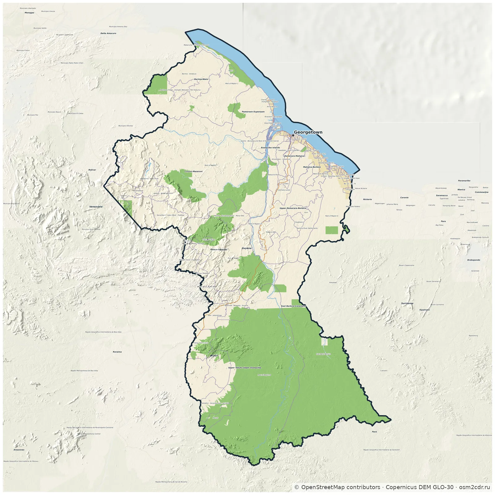 Map of Guyana: standard Map of Guyana: standard