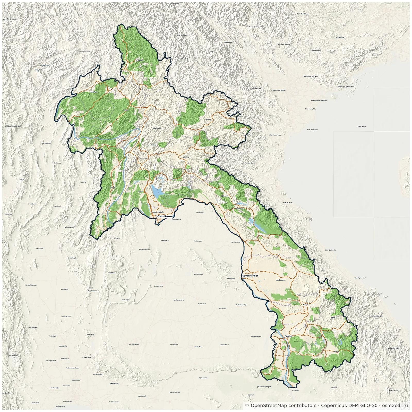 Map of Laos: standard Map of Laos: standard