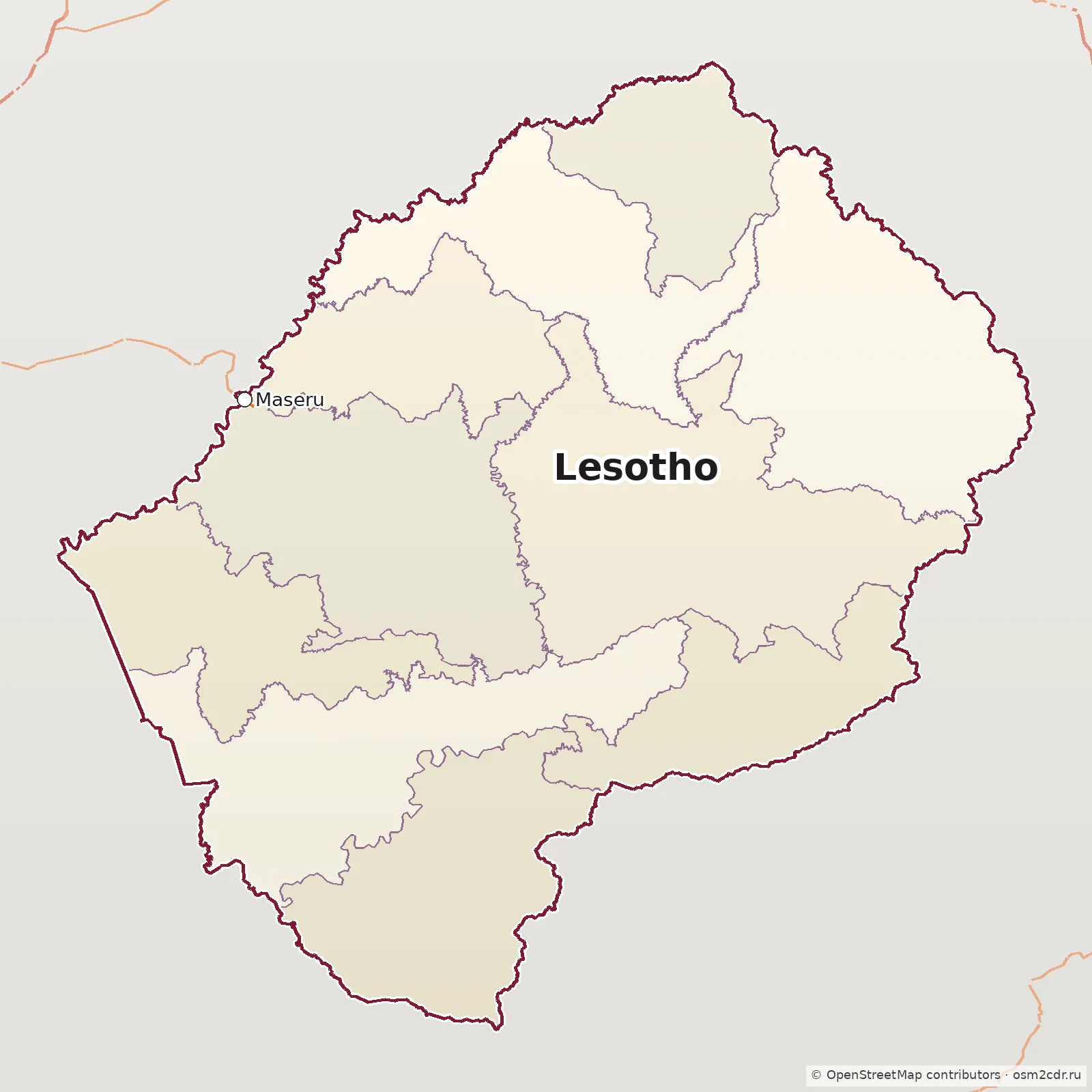 Map of Lesotho: standard Map of Lesotho: standard