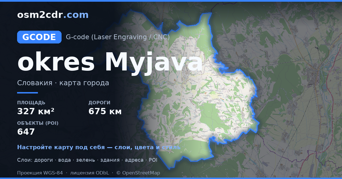 okres Myjava haritasi G-code formatinda
